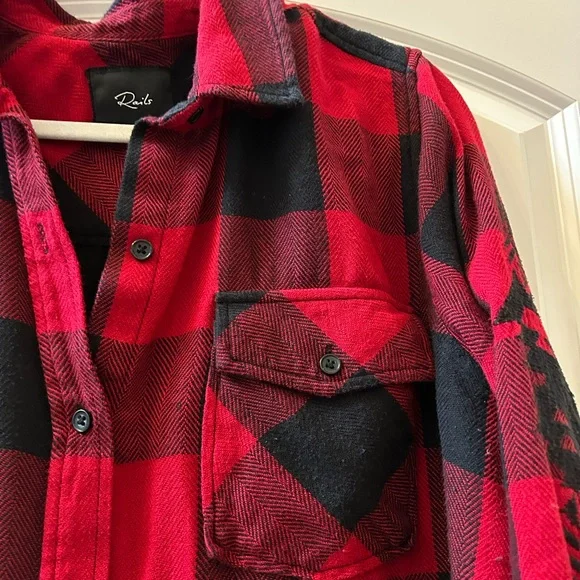 RAILS Larsson Embroidered button down in crimson jet. Tribal. Buffalo check. EUC - Picture 8 of 13